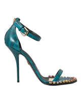 Scarpe sandali in cristallo in pelle esotica blu