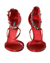 Keira Red Satin Crystals Sandals talons chaussures