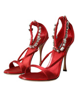 Keira Red Satin Crystals Sandals Heels Zapatos