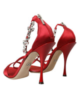 Keira Red Satin Crystals Sandals Heels Zapatos