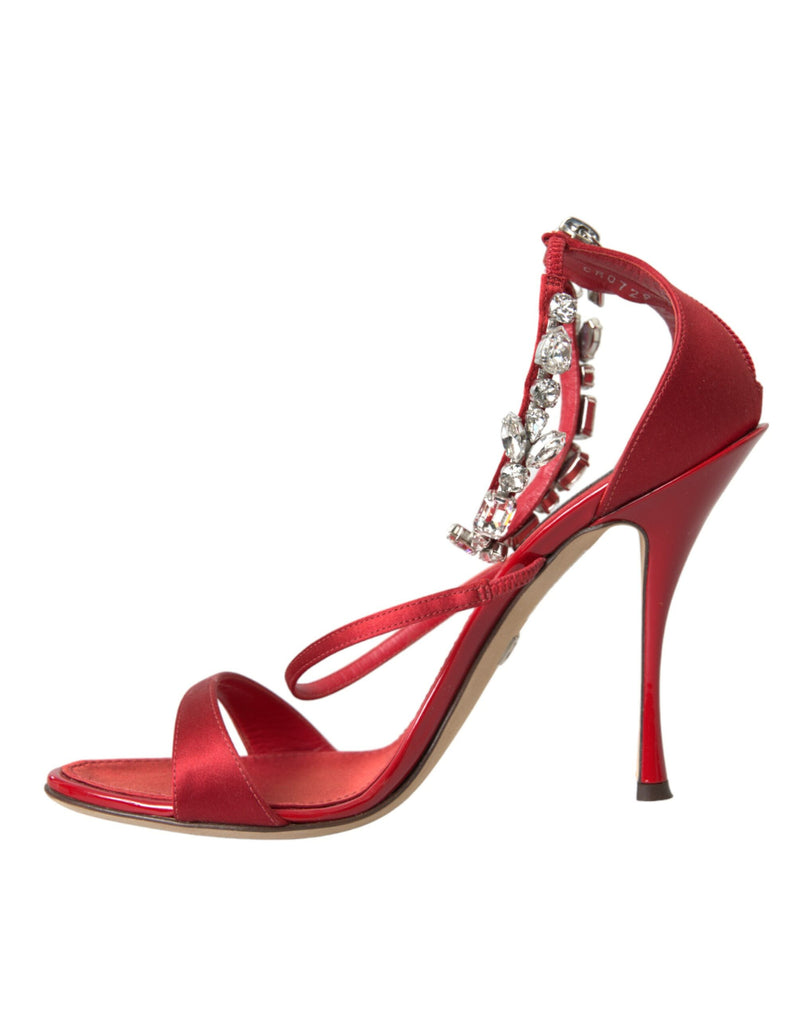 Keira Red Satin Crystals Sandals talons chaussures