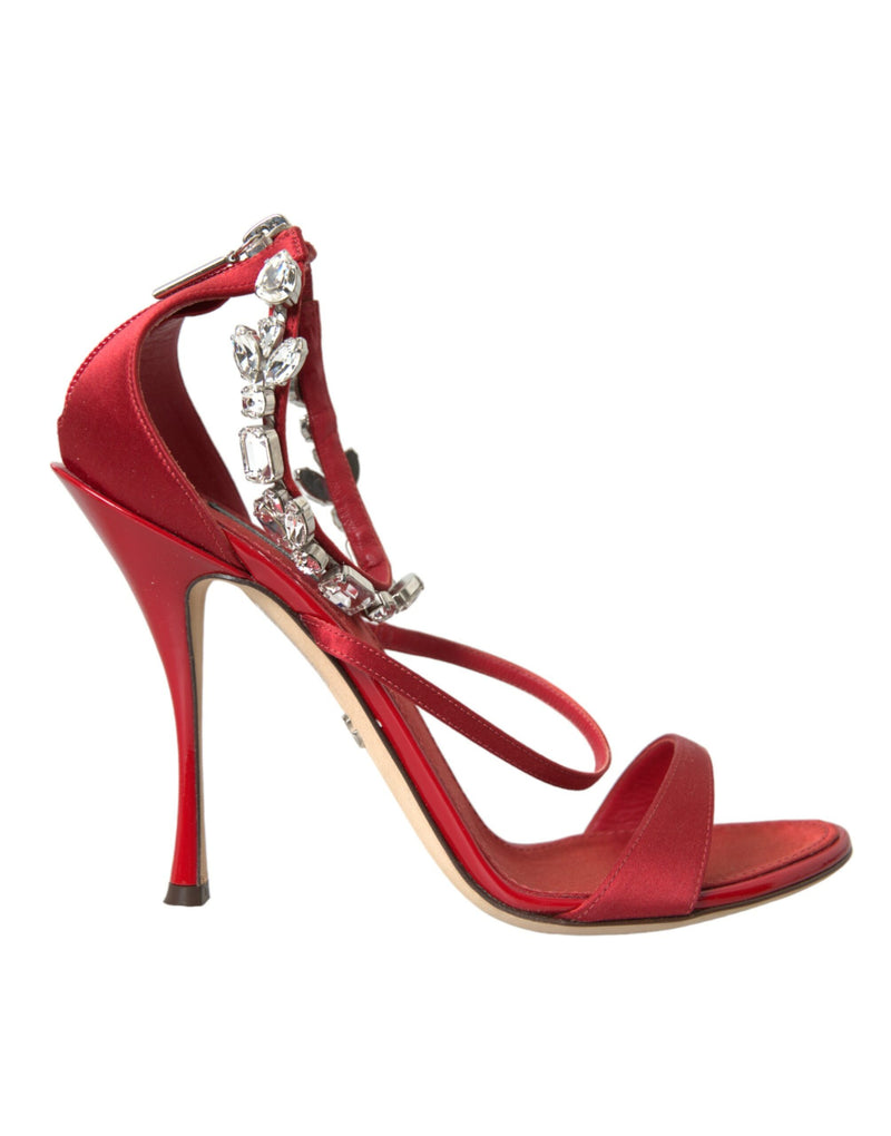 Keira Red Satin Crystals Sandals talons chaussures