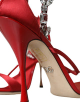 Keira Red Satin Crystals Sandals Heels Zapatos