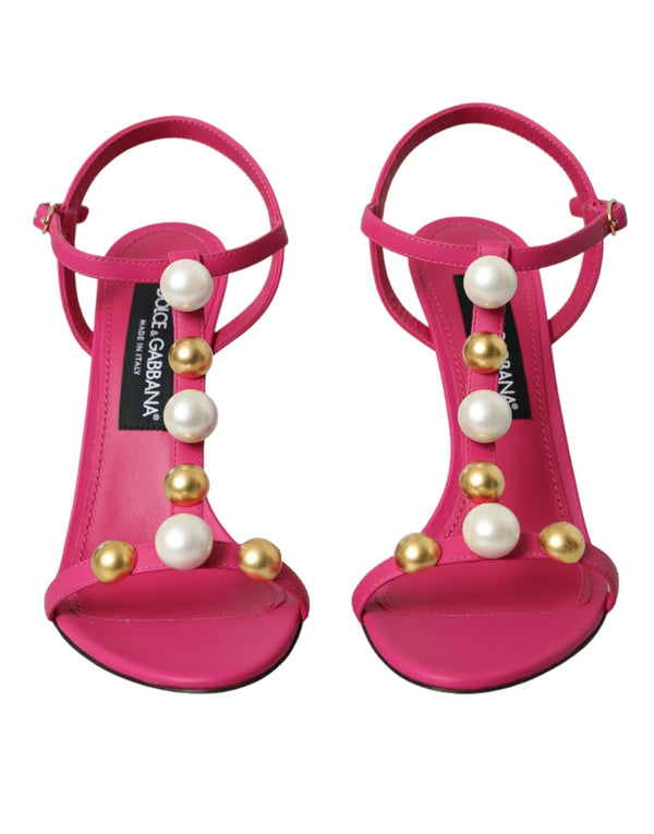 Pink verzierte Ledersandalen Heels Schuhe