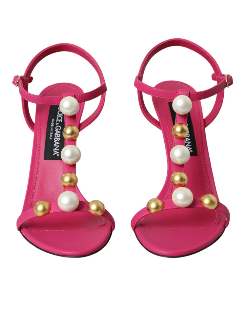 Pink verzierte Ledersandalen Heels Schuhe