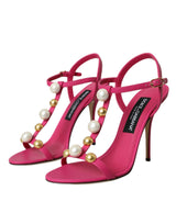 Pink verzierte Ledersandalen Heels Schuhe