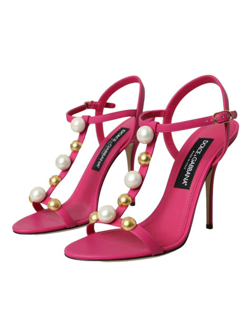 Sandales en cuir embelli rose chaussures de talons