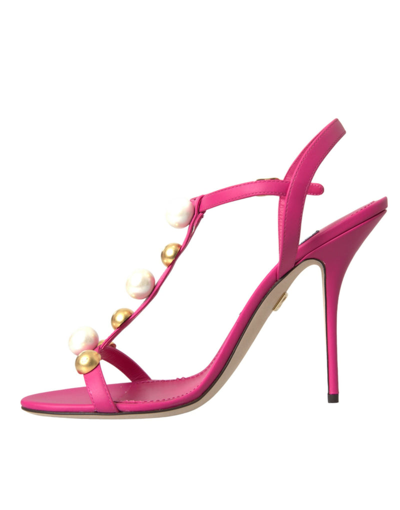 Sandales en cuir embelli rose chaussures de talons