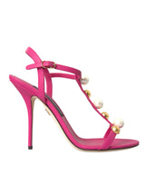 Sandales en cuir embelli rose chaussures de talons