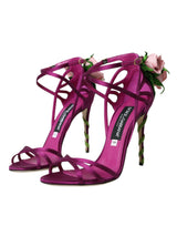 Purple Flower Satin Heels Sandals Shoes