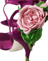 Purple Flower Satin Heels Sandals Shoes