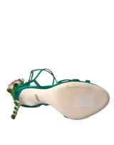 Grüne Blumen Satin -Absätze Sandalen Schuhe