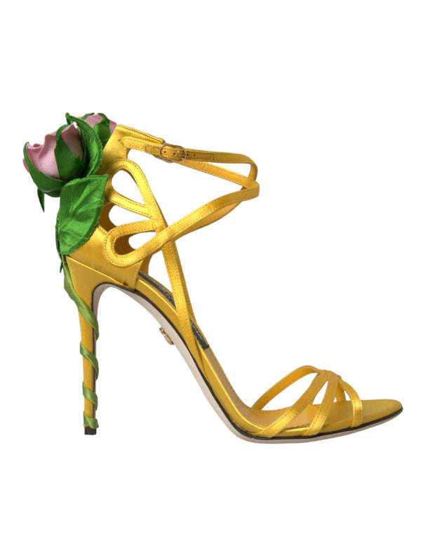 Talons satin de fleur jaune chaussures sandales