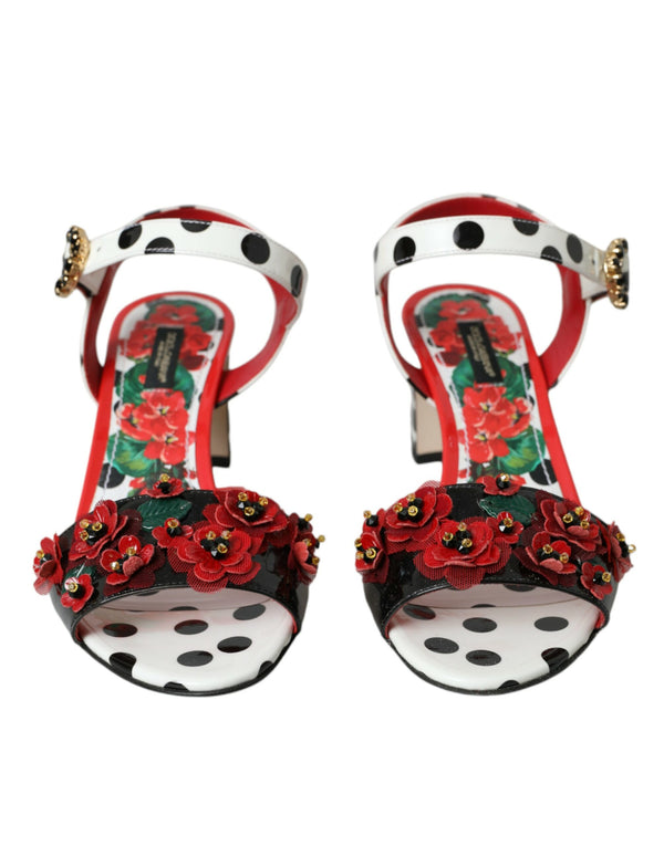 Chaussures de sandales en cuir en cristal floral multicolore