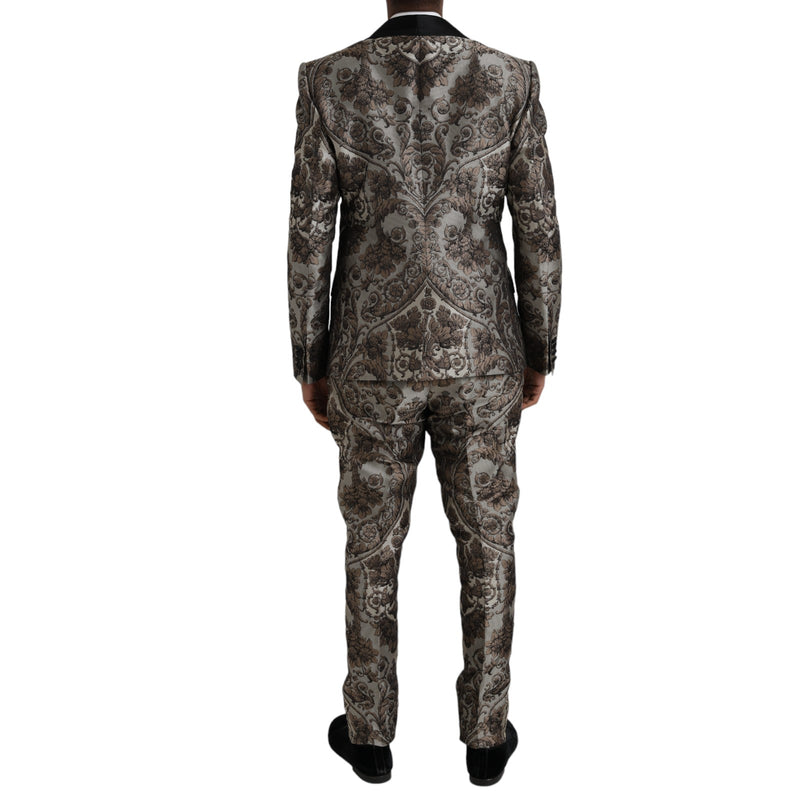 Traje de 3 piezas formal de Jacquard Brown Floral