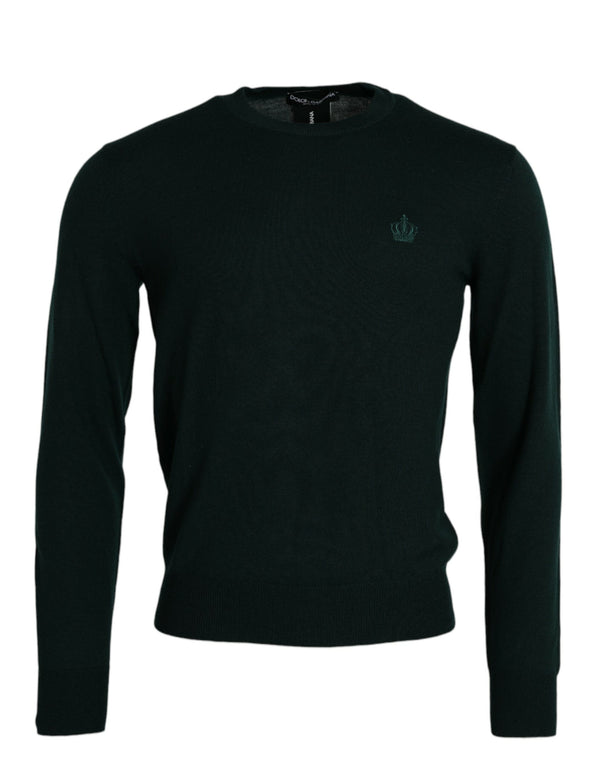 Maglione pullover con equipaggio della corona verde scuro