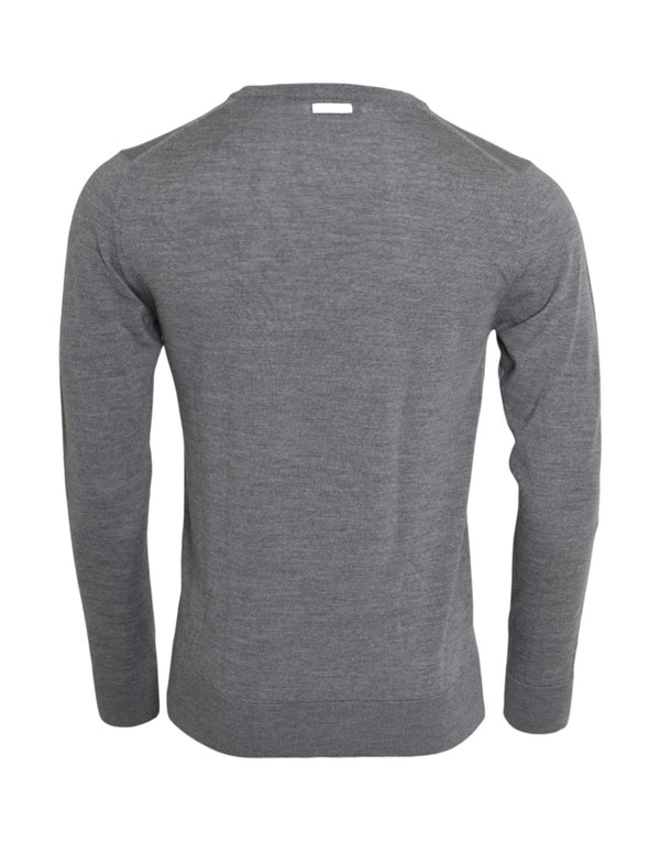 Ash Grey Wool Crew Neck Pullover πουλόβερ