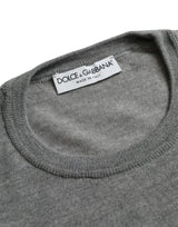 Ash Grey Wool Crew Neck Pullover πουλόβερ