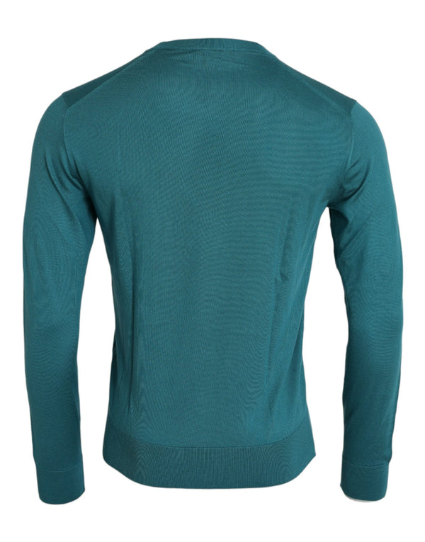 Maglione pullover con equipaggio di seta verde scuro