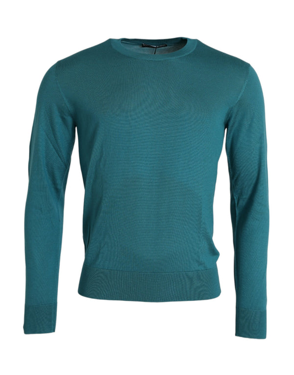 Maglione pullover con equipaggio di seta verde scuro