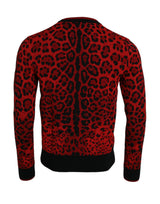 Maglione pullover con equipaggio di lana leopardo rossi