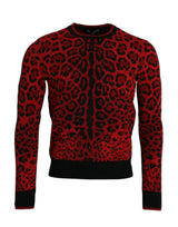 Maglione pullover con equipaggio di lana leopardo rossi