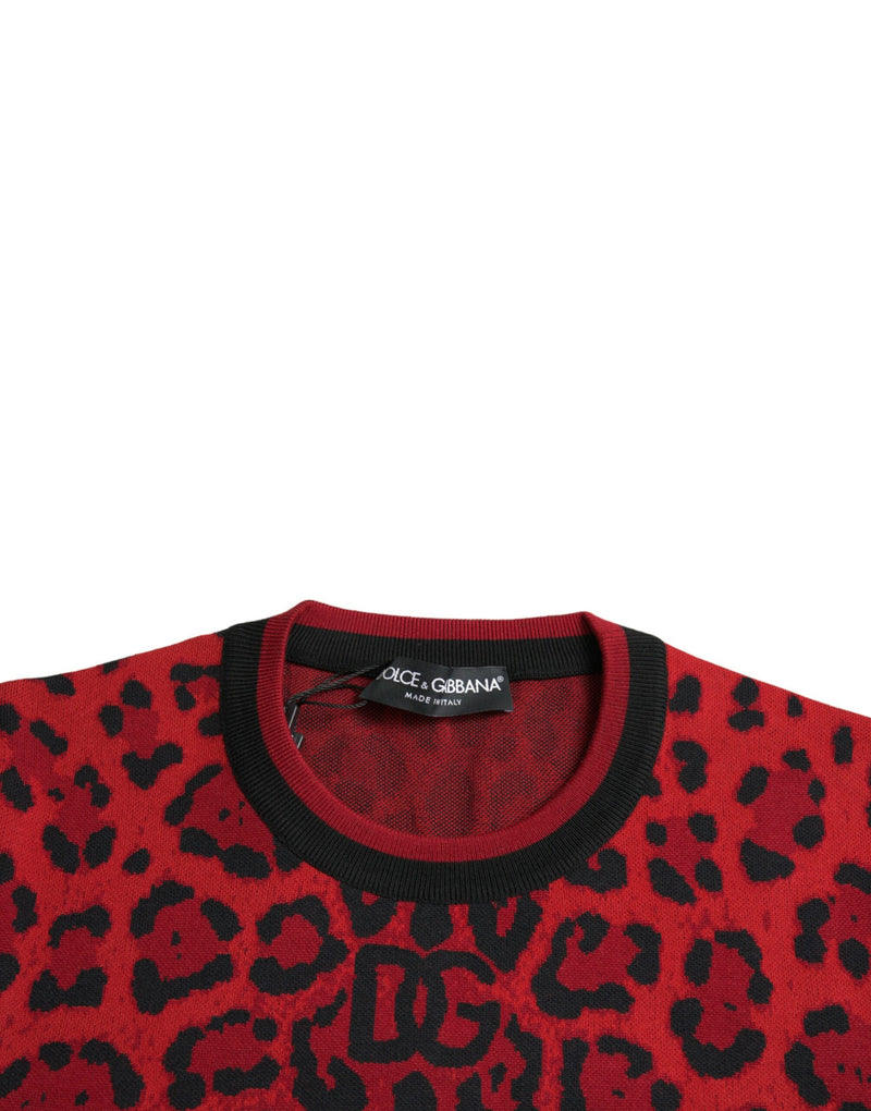 Maglione pullover con equipaggio di lana leopardo rossi