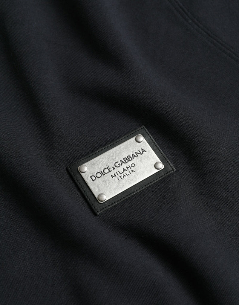 SweaTir de sweat à plaque de logo en coton bleu foncé