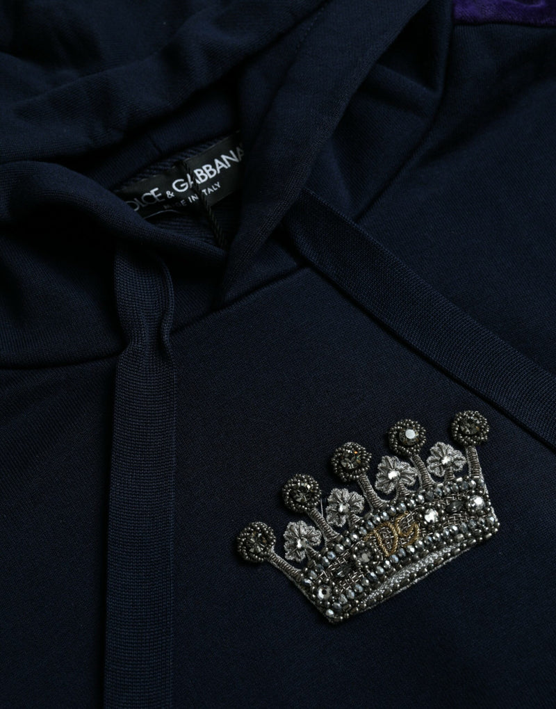 Dark Blue Cotton Crown Hooded Sweatshirt Sweater