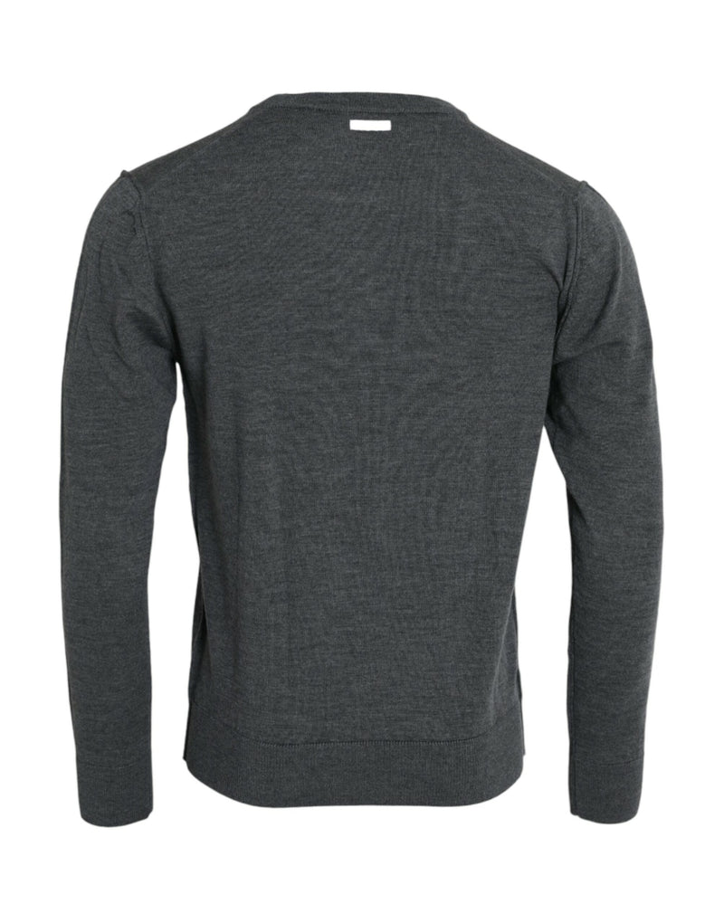 Dark Gray Wool Crew Neck Pullover Sweater