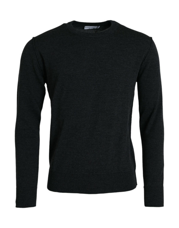 Maglione pullover con equipaggio di lana grigio scuro