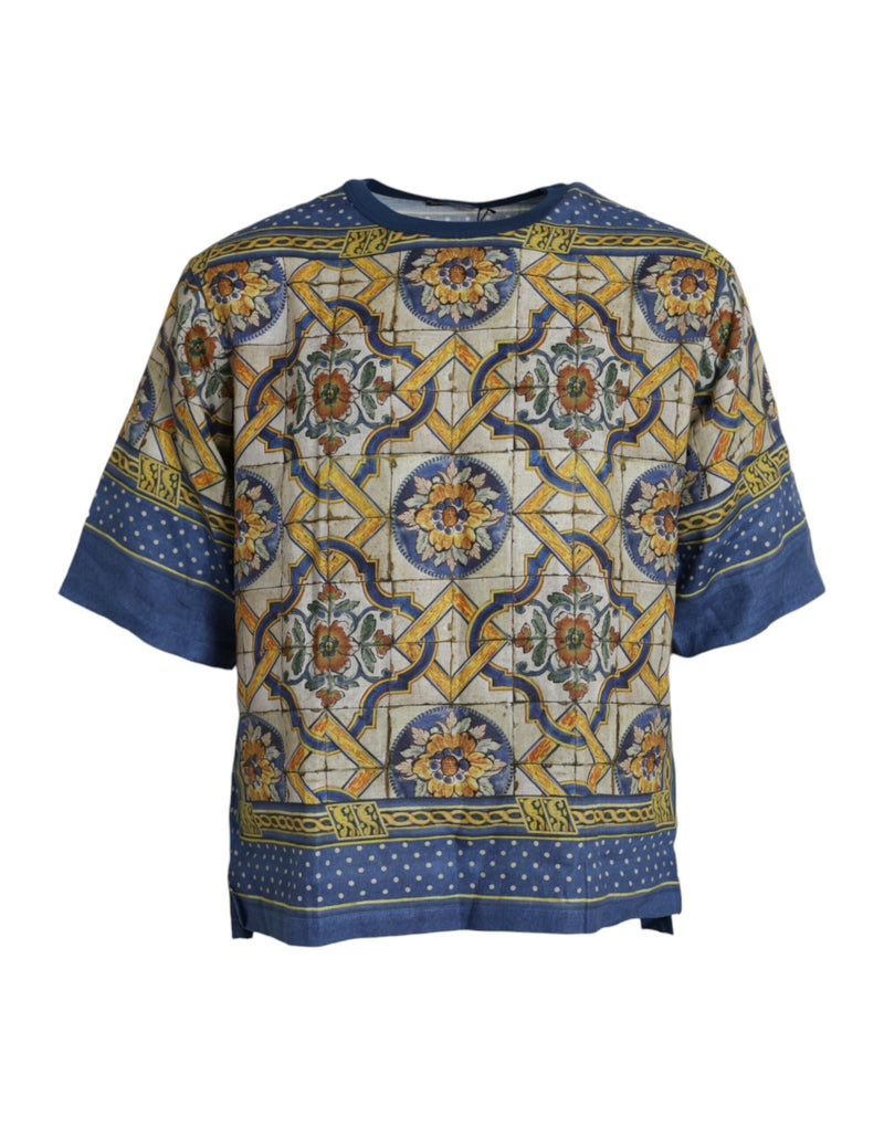 Multicolor Majolica Leinen Kurzarm T-Shirt