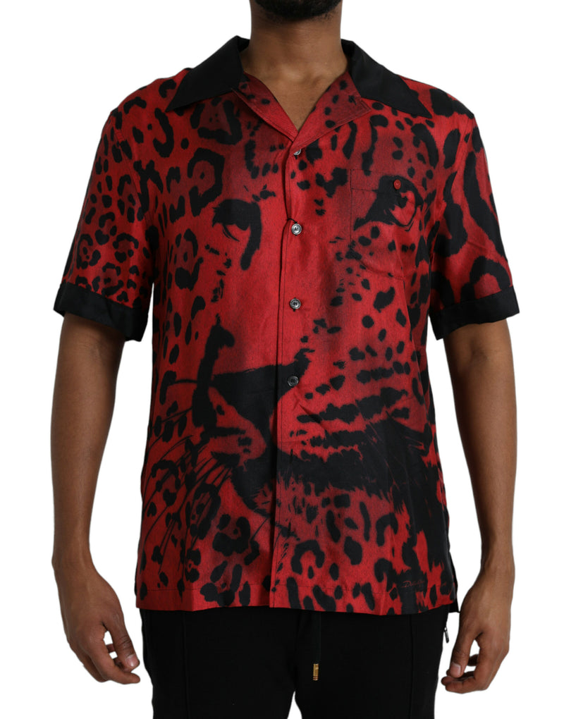 Red Leopard Seidenknopf Down Casual Shirt