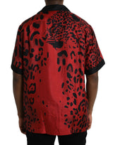 Botón de seda de leopardo rojo camisa casual