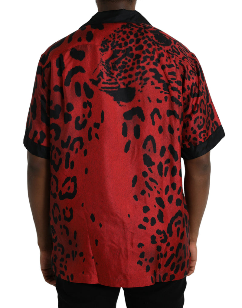 Red Leopard Seidenknopf Down Casual Shirt