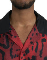 Botón de seda de leopardo rojo camisa casual