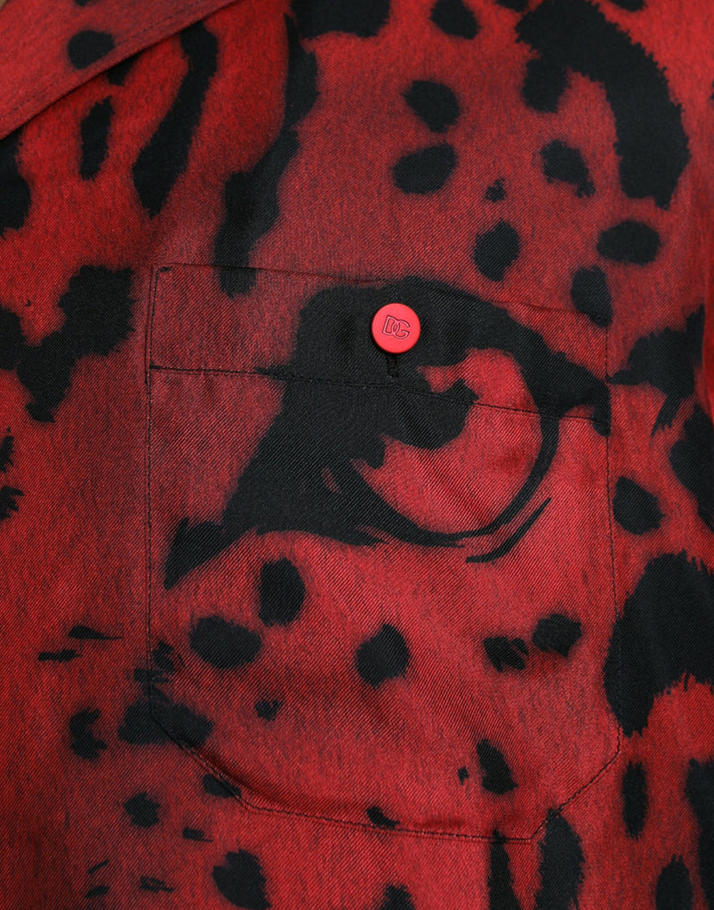 Red Leopard Seidenknopf Down Casual Shirt