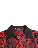 Botón de seda de leopardo rojo camisa casual