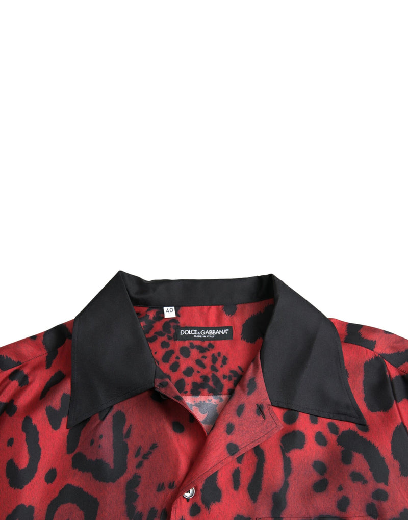 Red Leopard Seidenknopf Down Casual Shirt