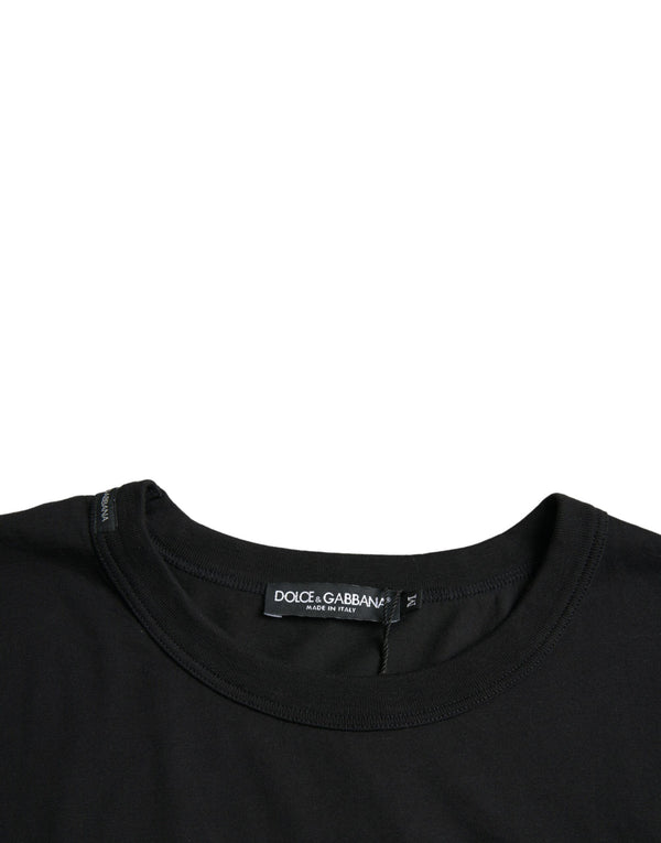 Schwarzes Logo geprägter Crew Neck Kurzarm T-Shirt