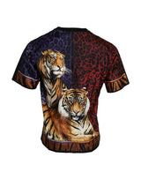 Camiseta de mangas de mangas cortas de algodón con estampado de tigre multicolor