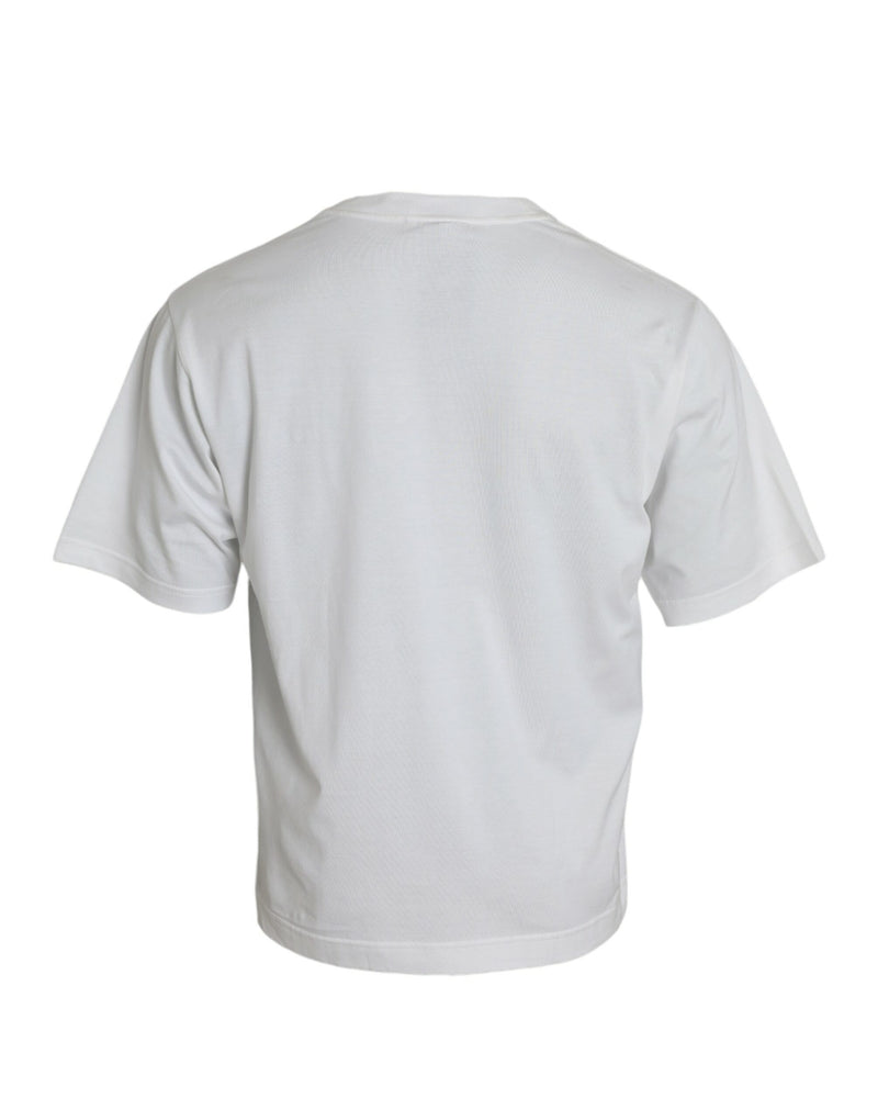 T-shirt a collo di cotone abbellito bianco