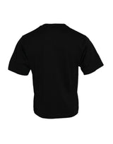 Schwarz verziertes Baumwollcrew-Nacken-T-Shirt