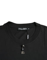 T-shirt a collo di cotone abbellito nero