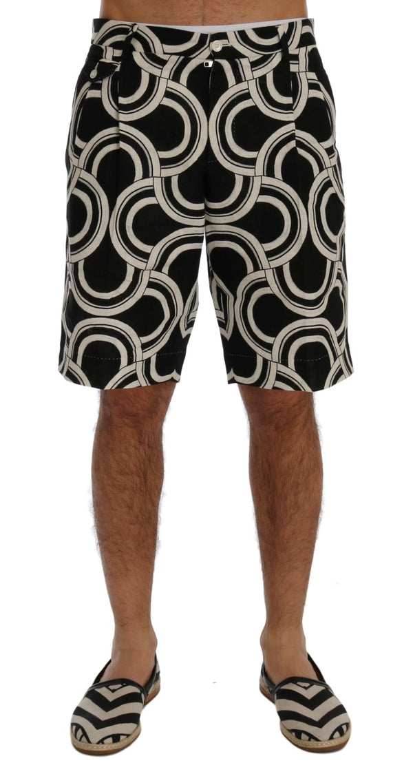 Shorts chic en lin à motifs noirs et blancs