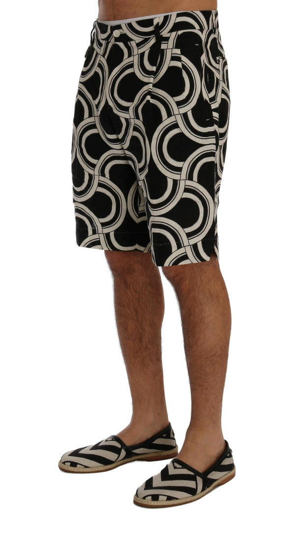 Shorts chic en lin à motifs noirs et blancs