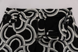 Elegantes pantalones cortos de lino estampados en blanco y negro