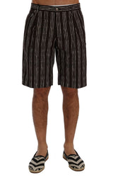 Bordeaux gestreiftes Baumwollknie -High Shorts