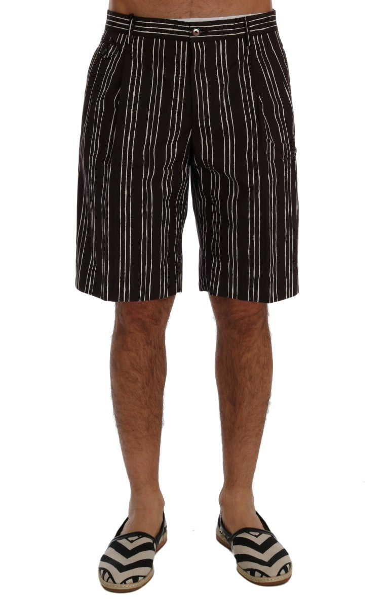 Bordeaux gestreiftes Baumwollknie -High Shorts