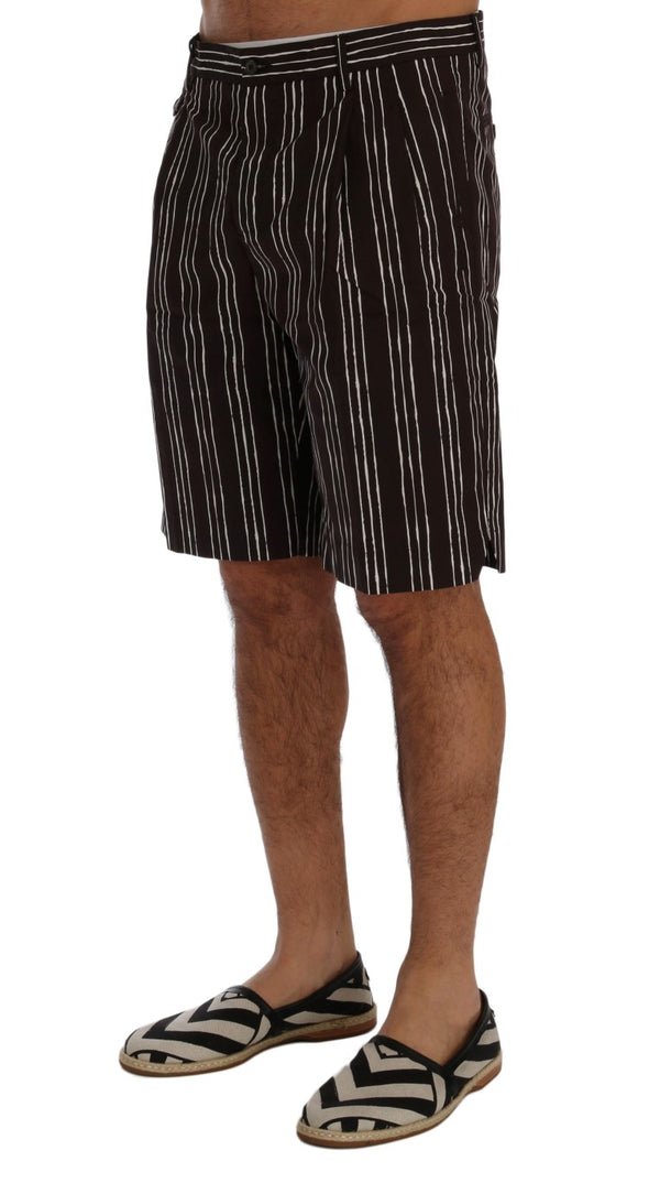 Bordeaux gestreiftes Baumwollknie -High Shorts